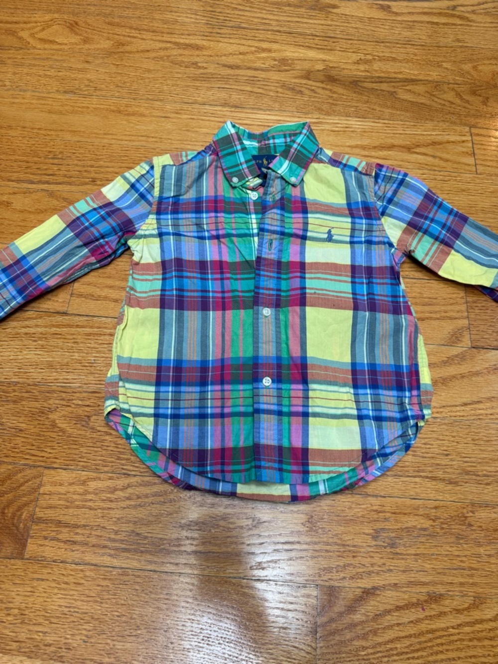 🙂Ralph Lauren Kids Multicolor Plaid Button-Down Shirt - Green Blue Yellow Red